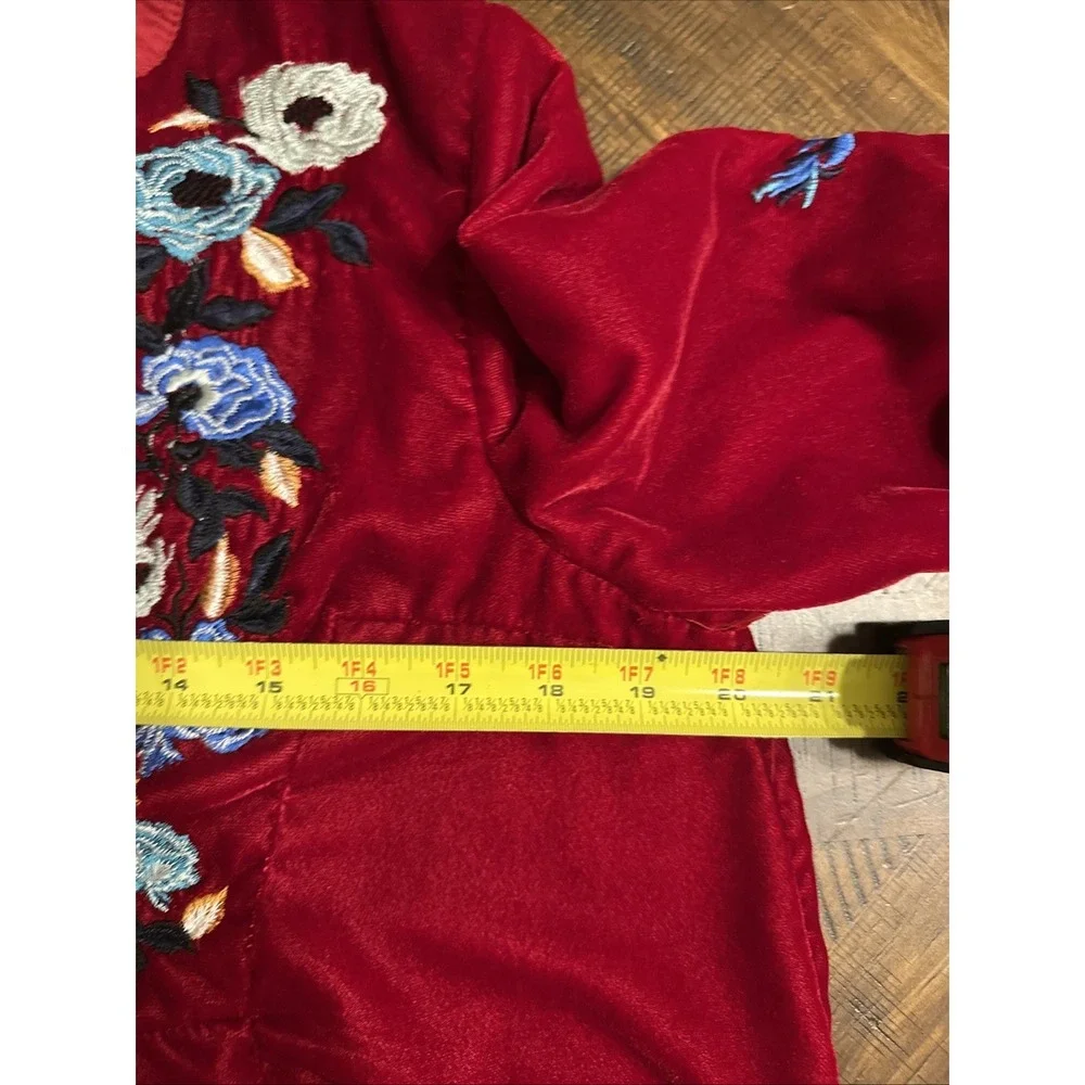 Free People Red Velvet Mini Dress Embroidered Details Size Small - Picture 7 of 13